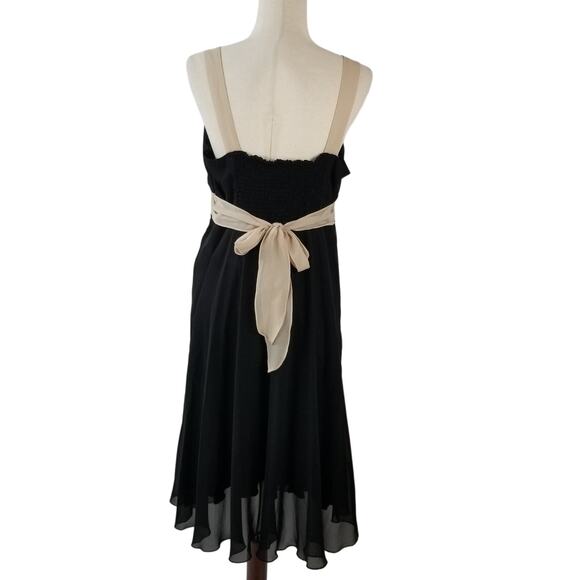 Jonathan Martin Petite Black Tan Silky Lined Flowy Tie Waist Midi Dress 12 P - Picture 3 of 6